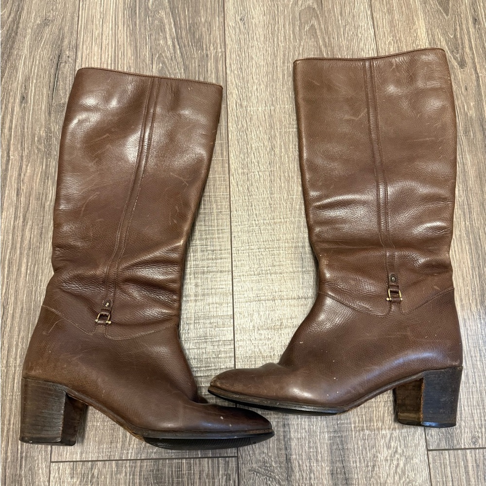 Gucci 1970s Horsebit Brown Leather Wood Stacked Heel Boots Size 8 - Picture 10 of 10